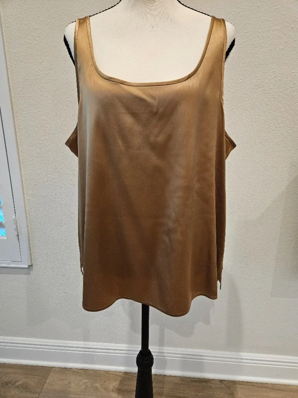 Eileen Fisher XL gold silk tank top with side slits